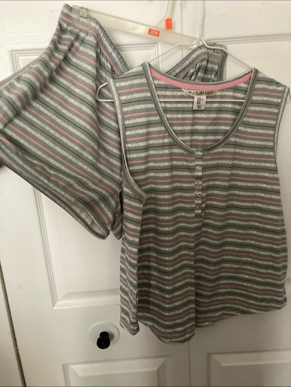 Max Studio Gray and Pink Striped Tank & Shorts Pajama Set